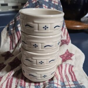 Longaberger Cream and Blue Ceramic Ramekins